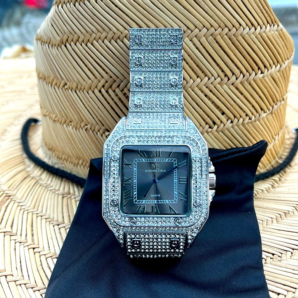 Montres Carlo quarts silver bling watch